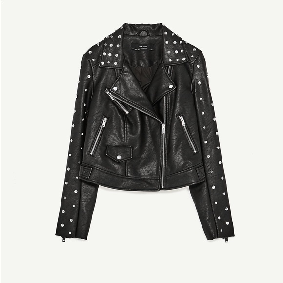NWT Zara Faux Leather Studded Moto Biker Jacket - Picture 7 of 8